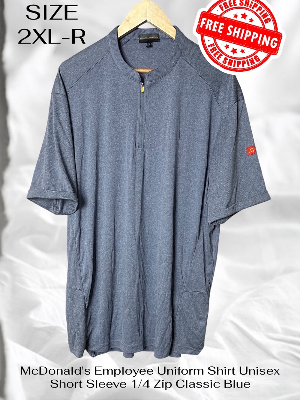 McDonald's Employee Uniform Shirt Unisex 2XL-R Short Sleeve 1/4 Zip Classic Blue